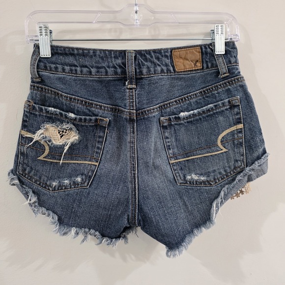 American Eagle Hi Rise Festival Womens Denim Shorts Size 0 Lace Pockets Jeans - Picture 4 of 9